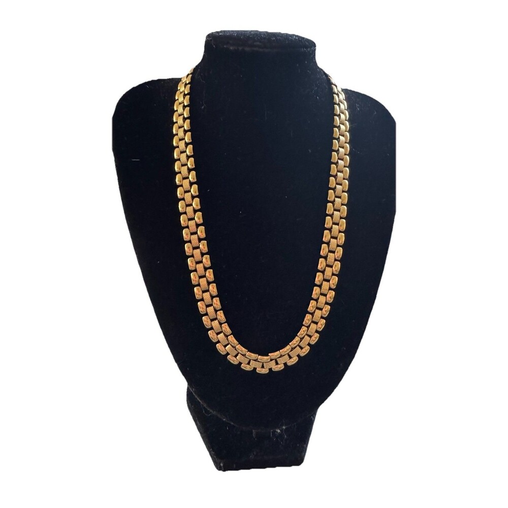 Vintage Monet Necklace Fancy Textured Panther Link Gold Tone Signed 16”